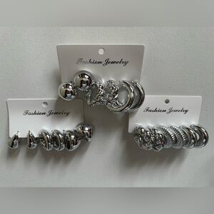 24 Pairs Silver Hoop Earrings Set - Hypoallergenic Chunky & Twisted Designs